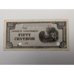The Japanese Government Fifty Centavos WWII 1942-1945 - written on - Free Ship